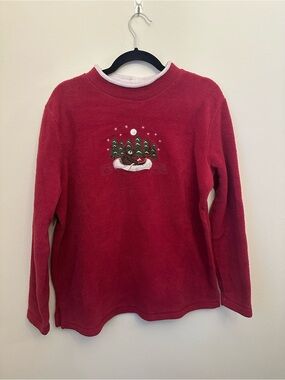 Croft & Barrow Sport Red Vintage Fleece Pullover Sweatshirt L Bear Embroidery